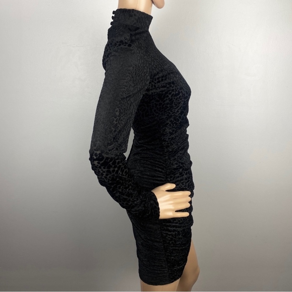 NEW LIKELY BLACK LEOPARD BURNOUT VELVET MINI DRESS - Picture 5 of 8
